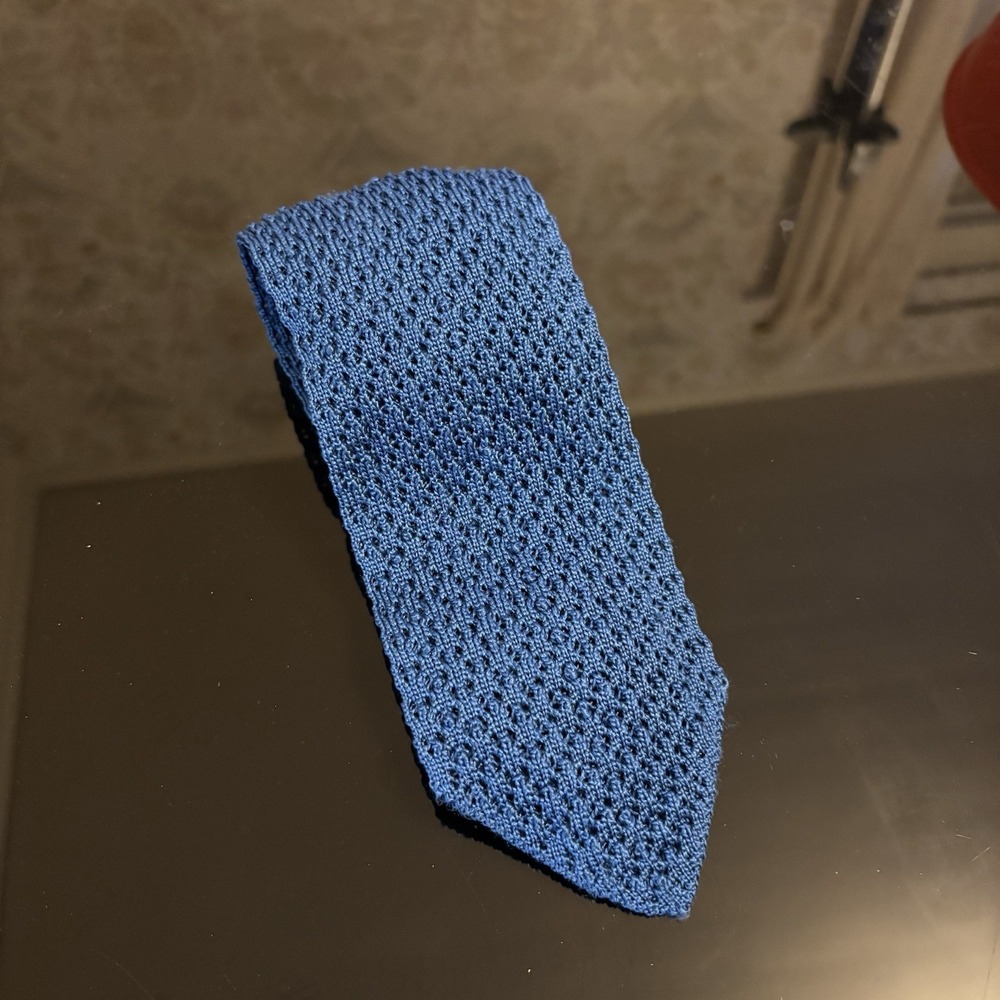 Stefano Ricci Tie Blue Woven Knit Quiet Luxury Preppy 58" Office Work